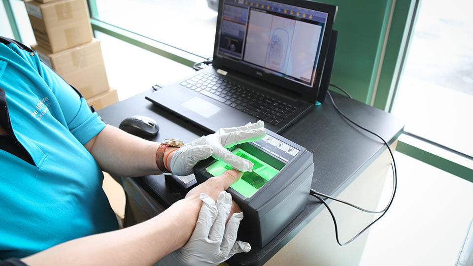 Live Scan electronic fingerprint capture at Unity Screen Solutions